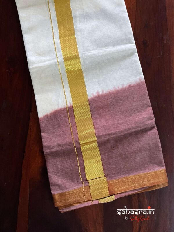 Brown Tie & Dye Premium Kasavu  Mundu/Dhoti-(DT06) - Image 3