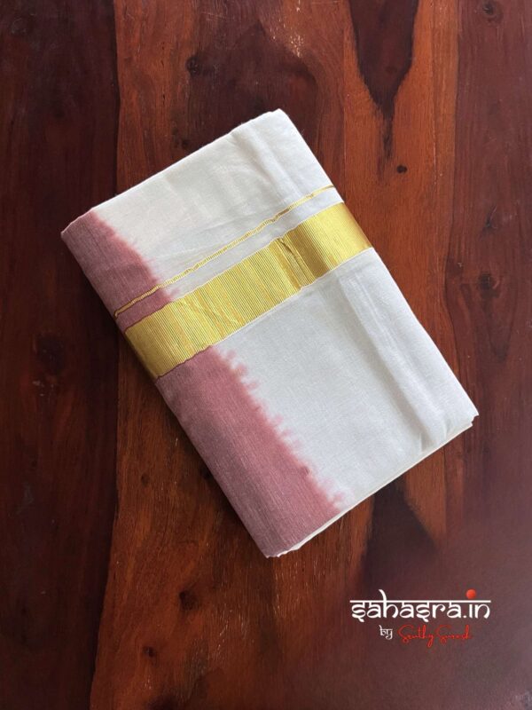 Brown Tie & Dye Premium Kasavu  Mundu/Dhoti-(DT06) - Image 2