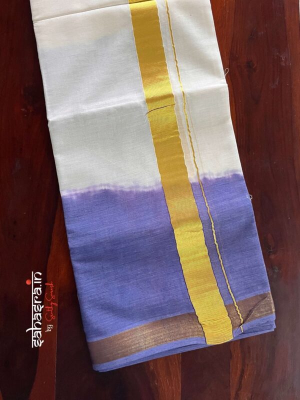 Purple Tie & Dye Premium Kasavu  Mundu/Dhoti-(DT07) - Image 2
