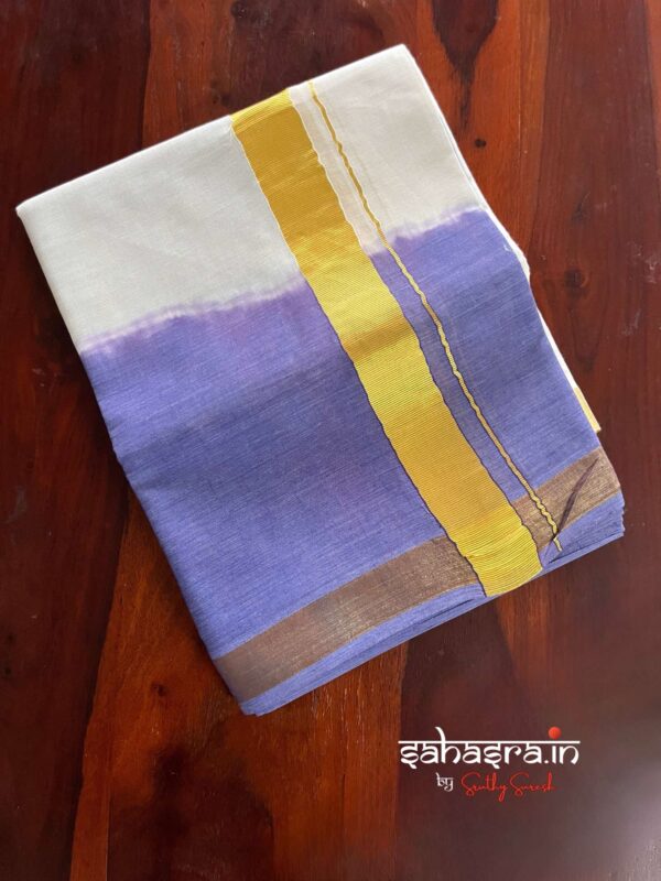 Purple Tie & Dye Premium Kasavu  Mundu/Dhoti-(DT07) - Image 4