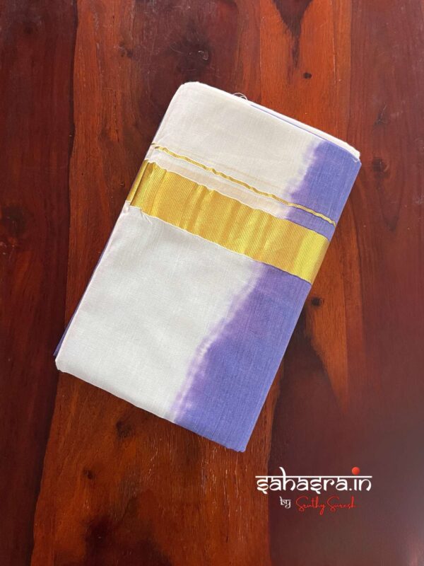 Purple Tie & Dye Premium Kasavu  Mundu/Dhoti-(DT07) - Image 3