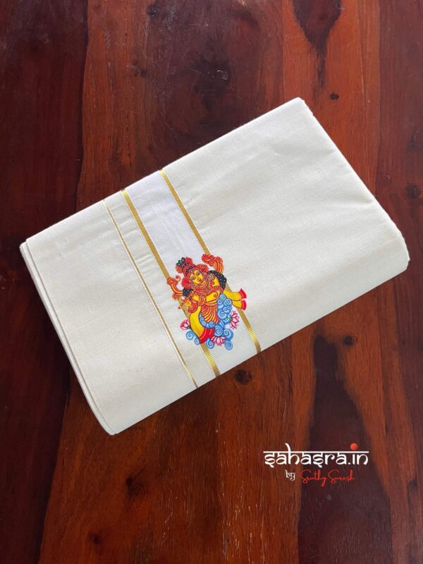 Krishna Mural Designed Kerala Dhoti/Mundu (MD05) - Image 3