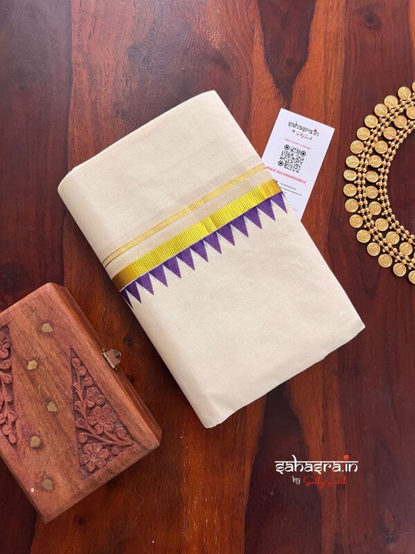 Temple Border Premium kasavu Set Mundu (Mundum Neriyathum)-KSM03 - Image 3