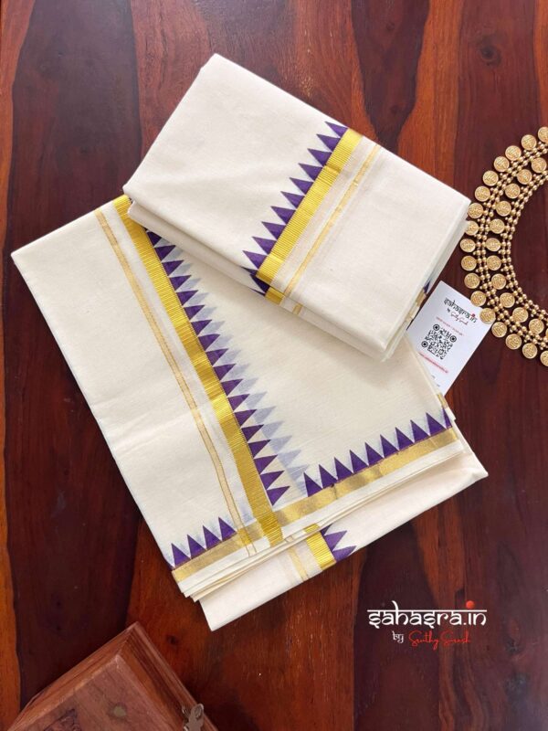 Temple Border Premium kasavu Set Mundu (Mundum Neriyathum)-KSM03 - Image 4