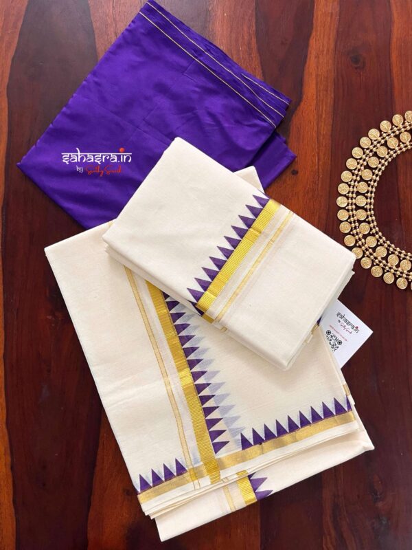 Temple Border Premium kasavu Set Mundu (Mundum Neriyathum)-KSM03