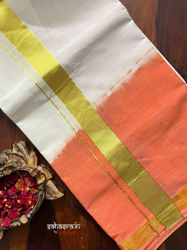Orange Tie & Dye Premium Kasavu  Mundu/Dhoti-(DT03) - Image 4