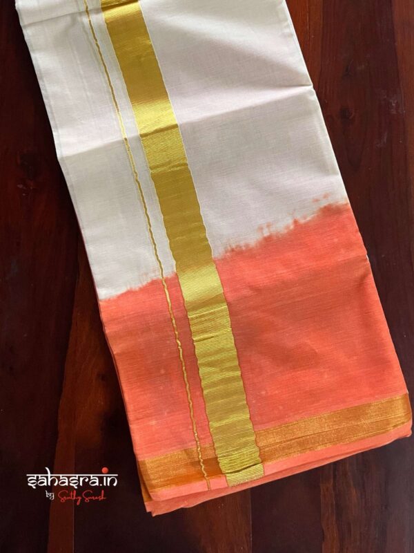 Orange Tie & Dye Premium Kasavu  Mundu/Dhoti-(DT03)