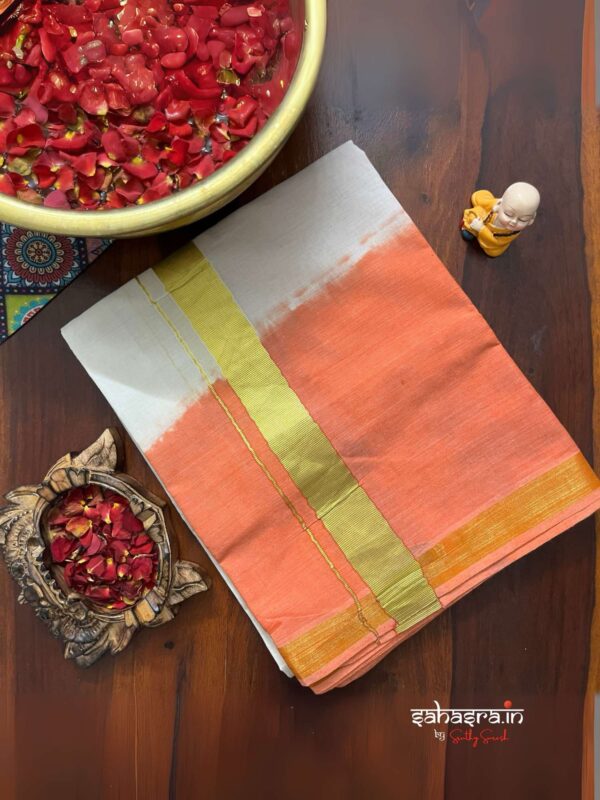 Orange Tie & Dye Premium Kasavu  Mundu/Dhoti-(DT03) - Image 3