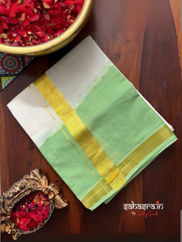 Green Tie & Dye Premium Kasavu  Mundu/Dhoti-(DT05)