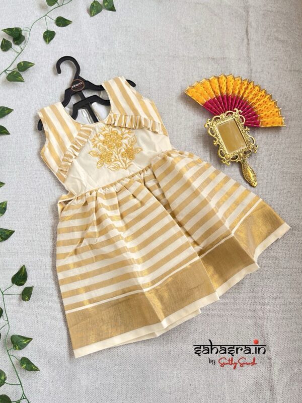 Kids Kerala Kasavu Cotton Frock-KF12