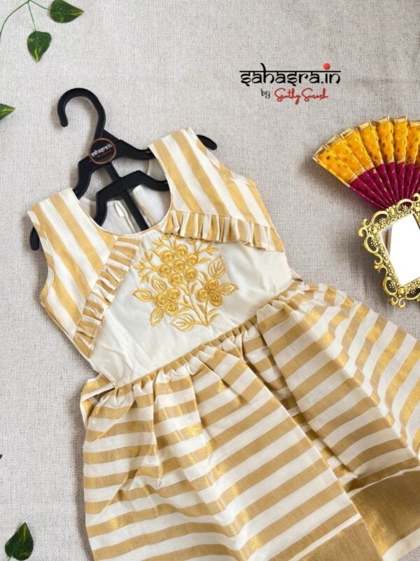 Kids Kerala Kasavu Cotton Frock-KF12 - Image 4