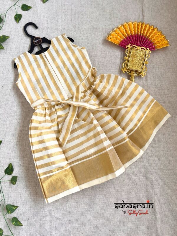 Kids Kerala Kasavu Cotton Frock-KF12 - Image 2