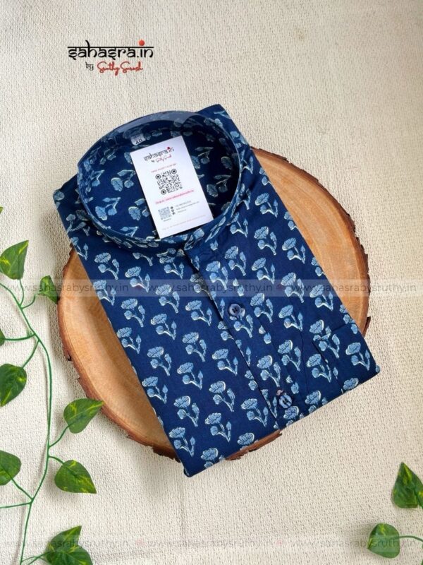 Blue- Printed Pure Cotton Full-Sleeve Shirt for Men (SRT17)