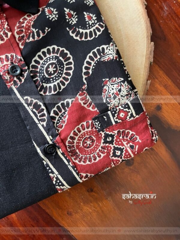 Half Ajrakh & Pure Cotton Full-Sleeve Shirt For Men- SRT12 - Image 3