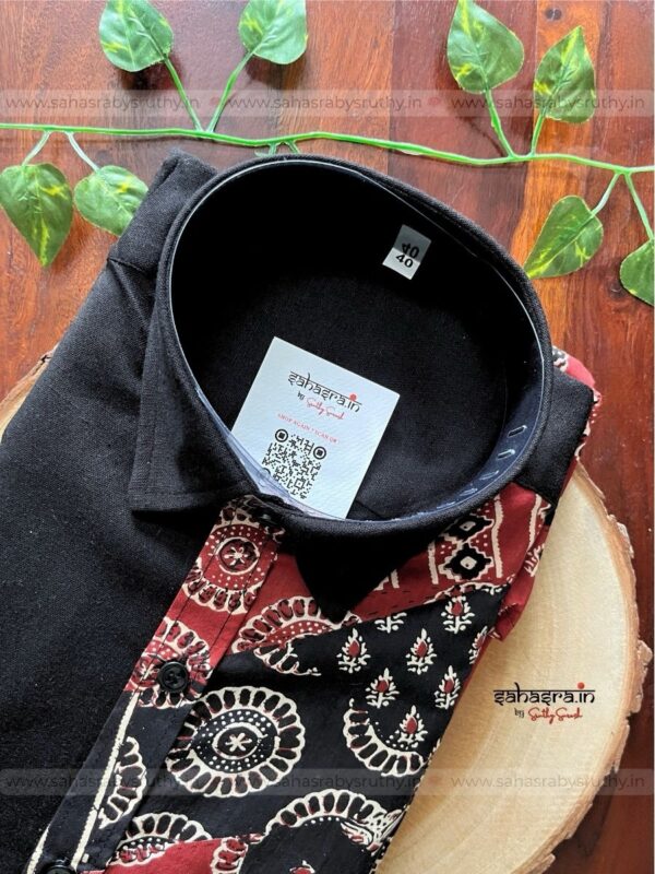 Half Ajrakh & Pure Cotton Full-Sleeve Shirt For Men- SRT12 - Image 2