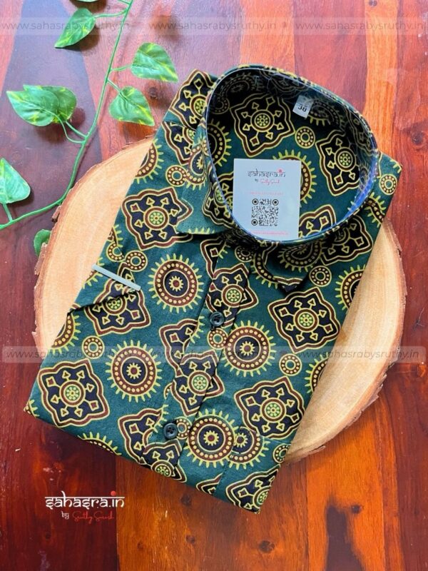 Ajrakh Pure Cotton Half-Sleeve Shirt For Men- SRT13