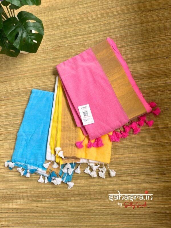Charu : Blue Mul Cotton Saree - (CHARU10B) - Image 4