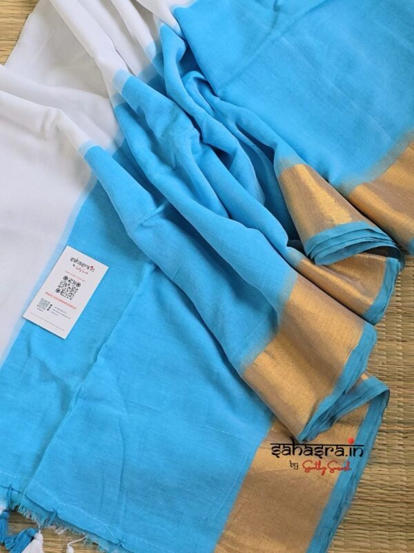 Charu : Blue Mul Cotton Saree - (CHARU10B) - Image 2