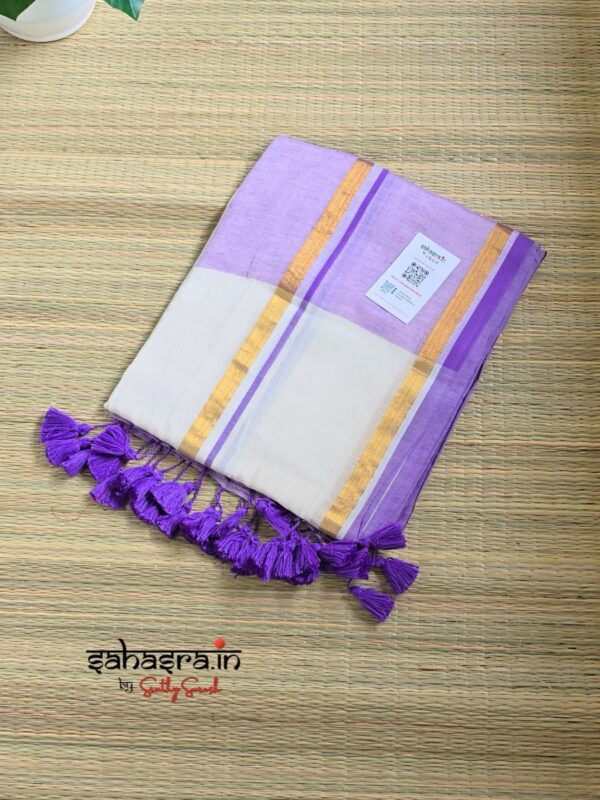 Charu : Mul Cotton Saree 'Lavender' - (CHARU12) - Image 4
