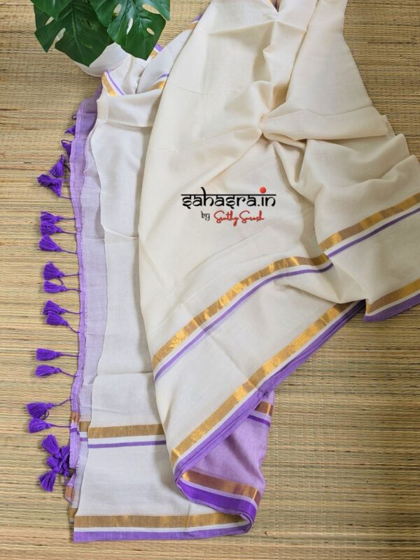 Charu : Mul Cotton Saree 'Lavender' - (CHARU12) - Image 5