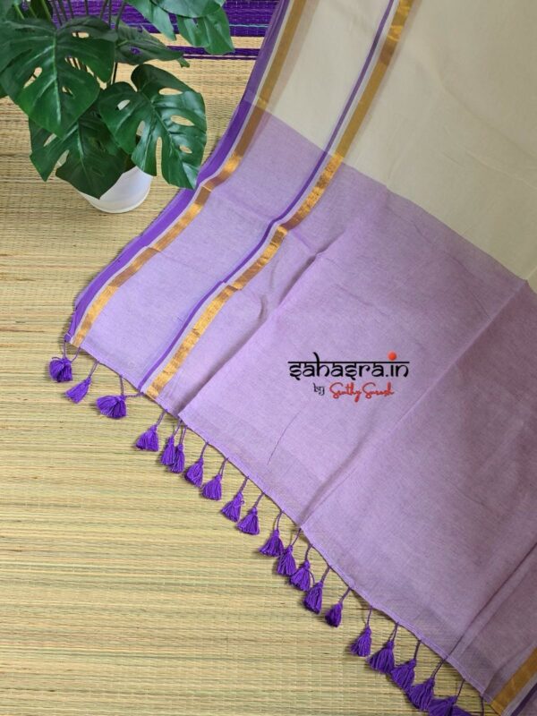 Charu : Mul Cotton Saree 'Lavender' - (CHARU12) - Image 3