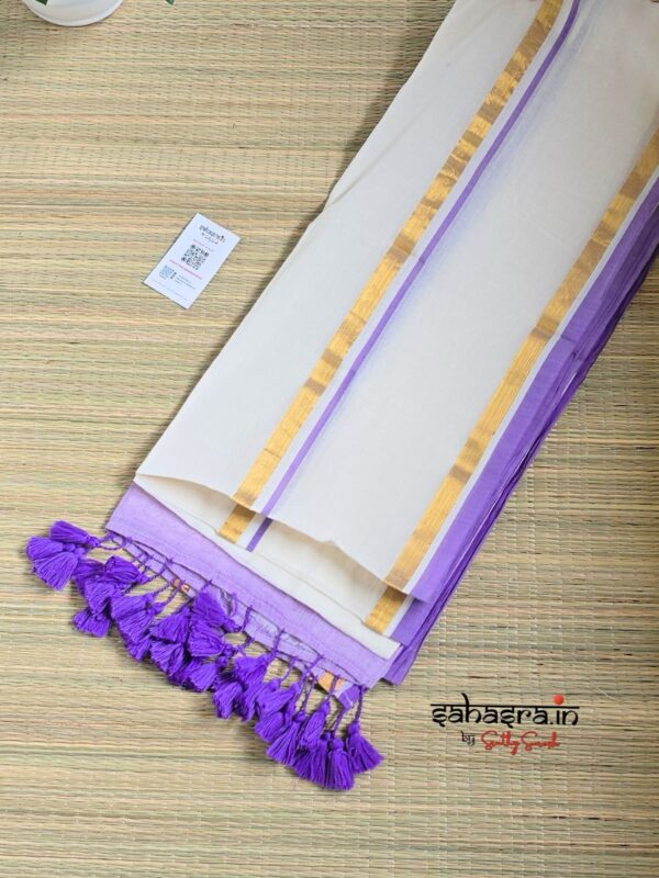 Charu : Mul Cotton Saree 'Lavender' - (CHARU12) - Image 2