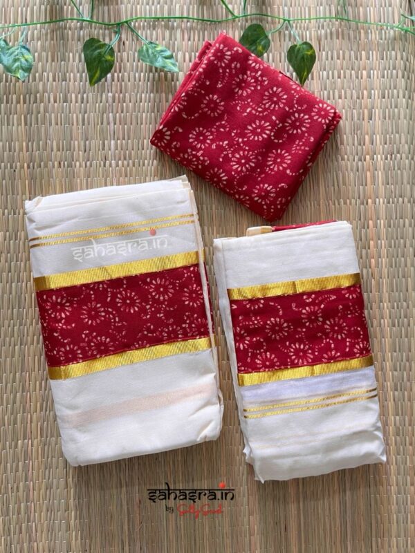 Kerala Cotton Set Mund with Blouse Piece-SM03 - Image 5