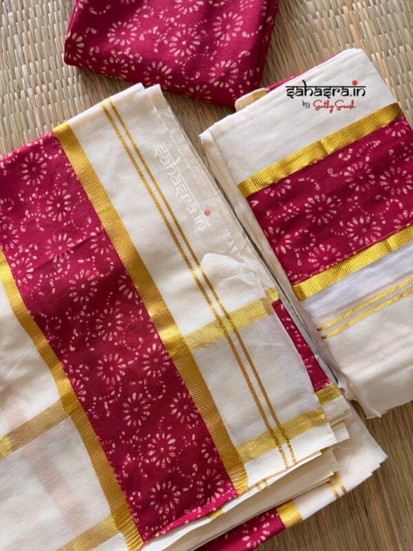 Kerala Cotton Set Mund with Blouse Piece-SM03 - Image 4