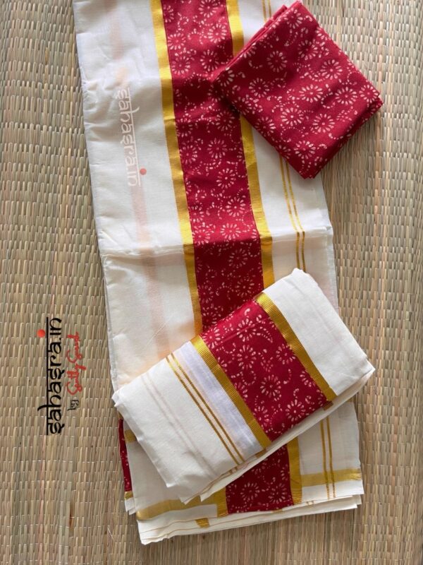 Kerala Cotton Set Mund with Blouse Piece-SM03