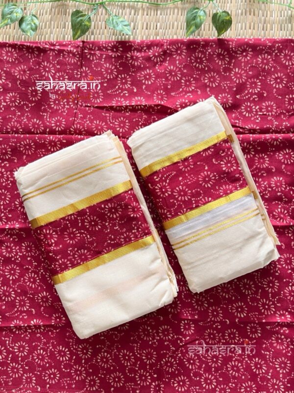 Kerala Cotton Set Mund with Blouse Piece-SM03 - Image 3