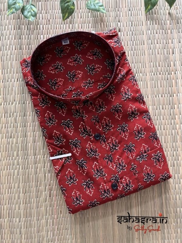 Ajrakh Pure Cotton Half-Sleeve Shirt For Men- SRT10