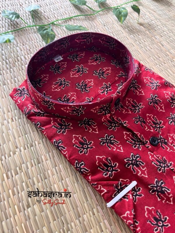 Ajrakh Pure Cotton Half-Sleeve Shirt For Men- SRT10 - Image 2
