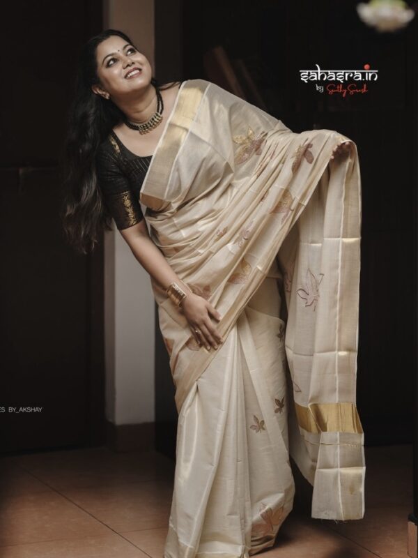 'Golden Leaves' Kerala Tissue Cotton Saree -KTS05