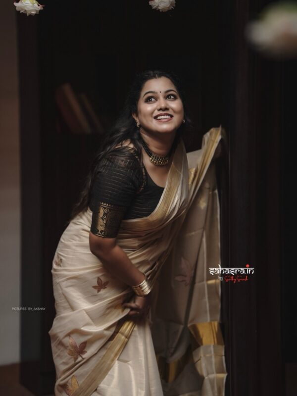 'Golden Leaves' Kerala Tissue Cotton Saree -KTS05 - Image 2