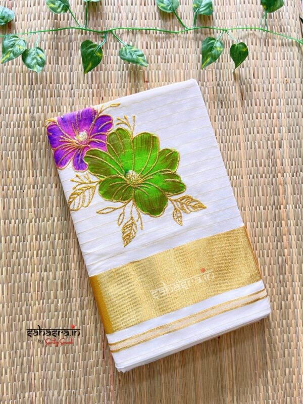 Floral Kerala Cotton Saree -KFS01 - Image 4