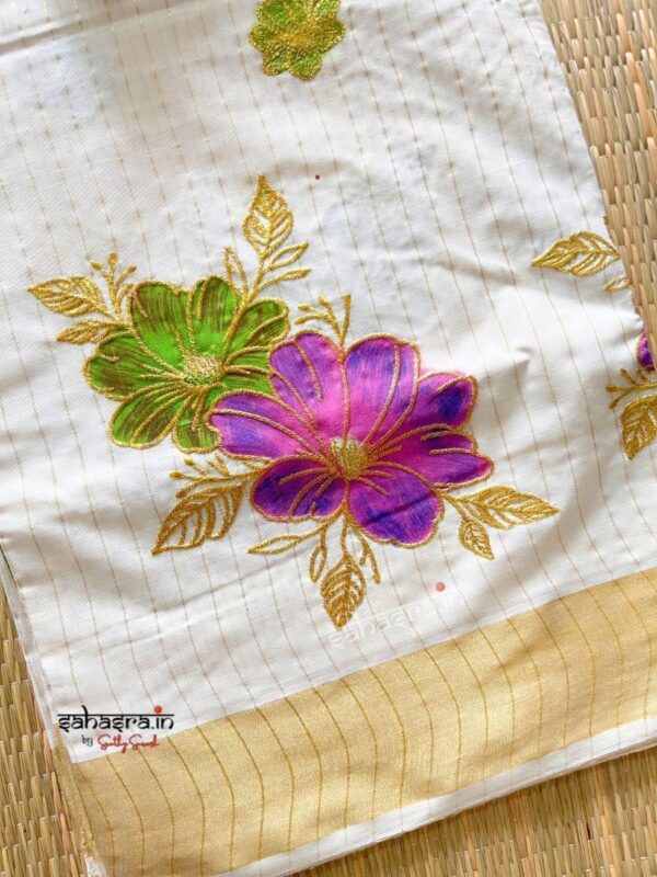 Floral Kerala Cotton Saree -KFS01 - Image 3