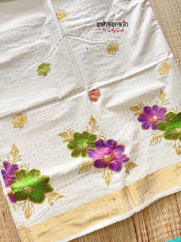 Floral Kerala Cotton Saree -KFS01 - Image 6