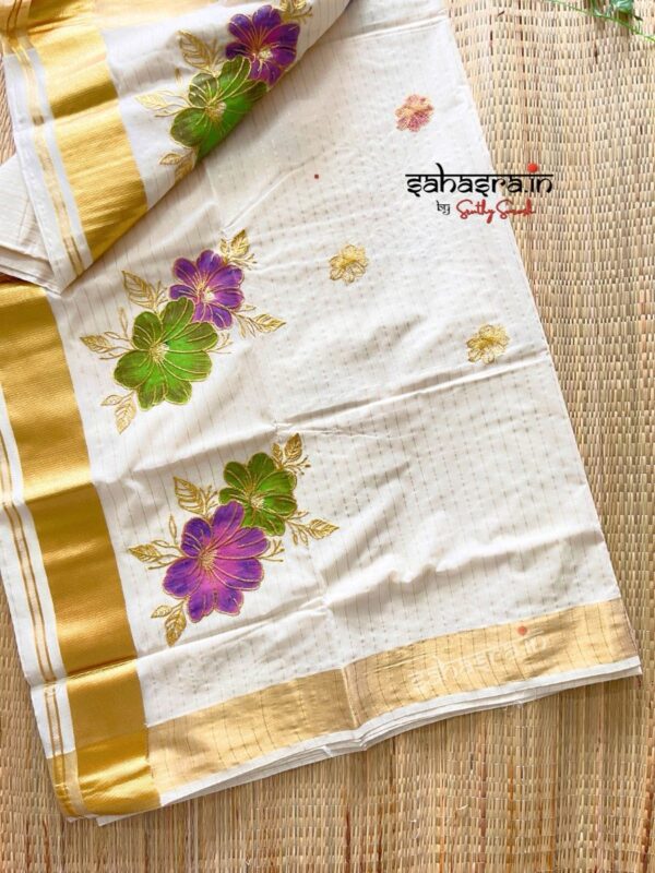 Floral Kerala Cotton Saree -KFS01 - Image 5