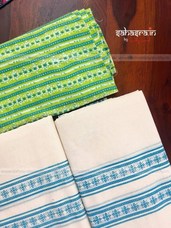 Kerala Set Mund with Printed Blouse Piece-(SAH01) - Image 7