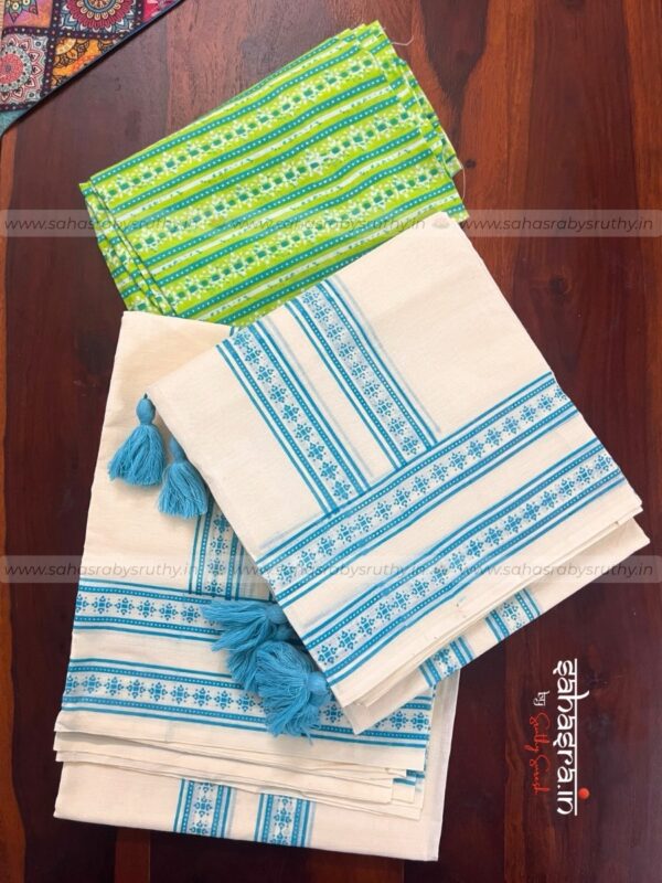 Kerala Set Mund with Printed Blouse Piece-(SAH01)