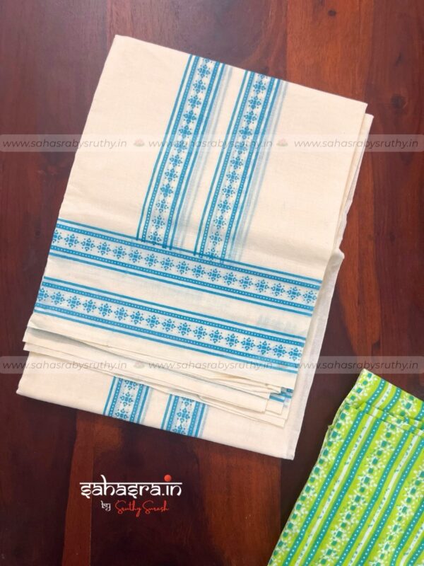 Kerala Set Mund with Printed Blouse Piece-(SAH01) - Image 4