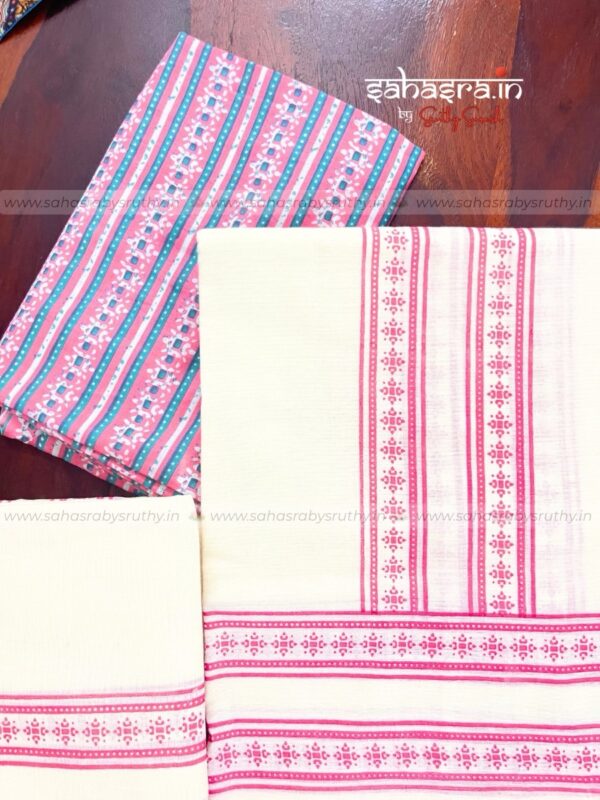 Kerala Set Mund with Printed Blouse Piece-(SAH03) - Image 5