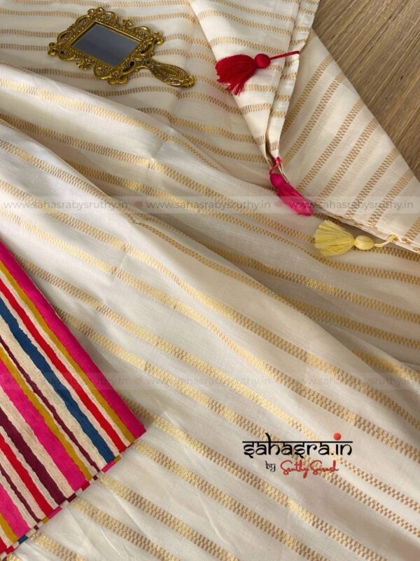Golden stripes Saree with printed Blouse piece -(sah04) - Image 6
