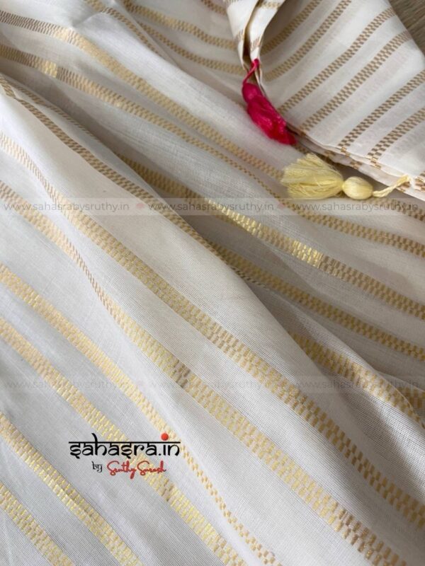 Golden stripes Saree with printed Blouse piece -(sah04) - Image 3