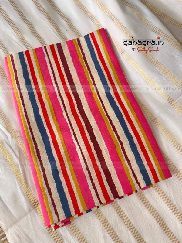 Golden stripes Saree with printed Blouse piece -(sah04) - Image 7