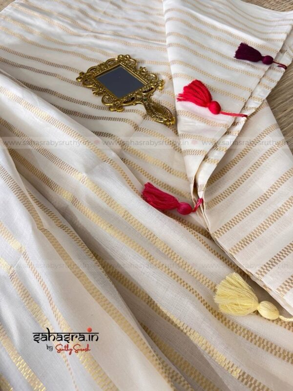 Golden stripes Saree with printed Blouse piece -(sah04) - Image 9