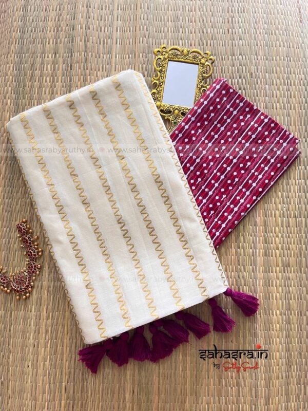 Golden stripes Saree with printed Blouse piece -(sah05)