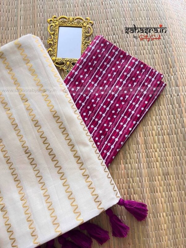 Golden stripes Saree with printed Blouse piece -(sah05) - Image 4