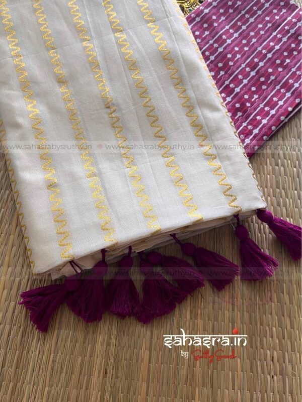 Golden stripes Saree with printed Blouse piece -(sah05) - Image 7