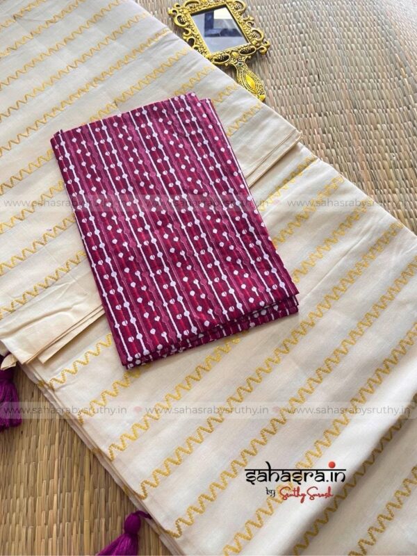 Golden stripes Saree with printed Blouse piece -(sah05) - Image 8